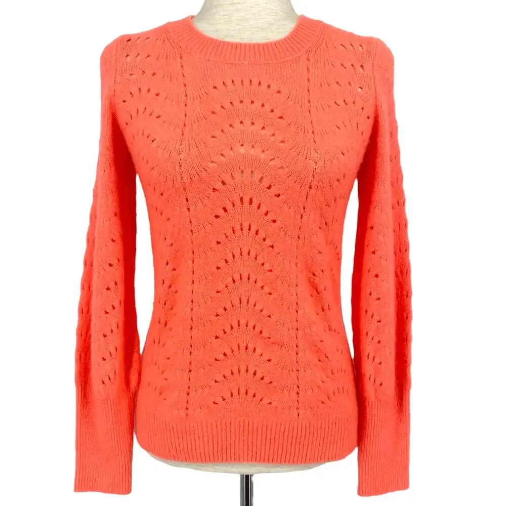 GAP Coral Cut Out Crew Neck Long Sleeve Lightweight Sweater Size XS Wool Blend